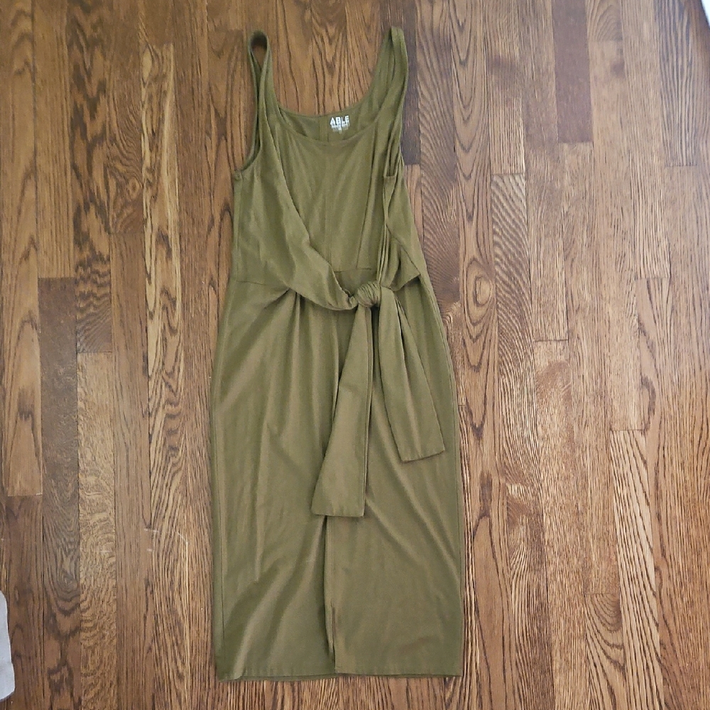 Able Olive Green Tie-Front Midi Dress